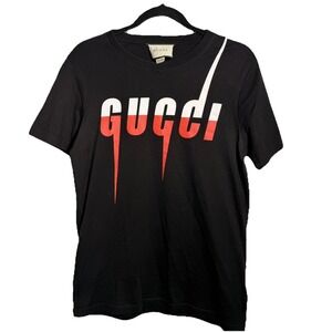 Gucci Blade Logo Print Black Cotton T-Shirt Tee Men's Size S Small
